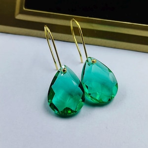 Gold Colombian Emerald Teardrop Earrings, Statement Earrings, Silver Emerald Jewelry Gift For Her, October Birthstone, Emerald Jewelry