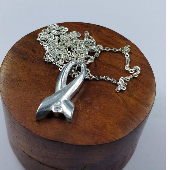 Moissanite Ribbon Necklace • Sterling Silver Cancer Awareness