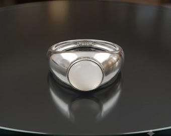 White Fire Opal Signet Ring: 925 Sterling Silver, Minimalist Band, Summer Jewelry