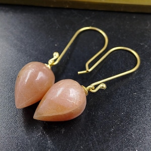 14K Gold Fill Teardrop Peach Moonstone Earrings: Sterling Silver Jewelry