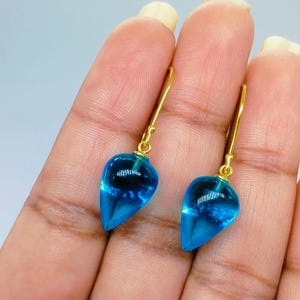 14K Gold Small Teardrop Blue Topaz Drop Earrings, Topaz Jewelry Gift For Her, Mother&#39;s Day Gift