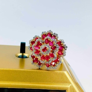 Yellow gold ruby ring/Flower Shape Vintage wedding Engagement Ring/Handmade rose gold band for women Ring/Multi stone diamond bridal ring