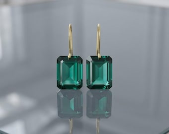 Boucles d'oreilles pendantes rectangulaires en tourmaline Paraiba : bijoux pendants en argent sterling