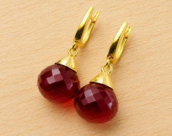 Sterling Silver Ruby Briolette Earrings, July Birthstone, Christmas Gift