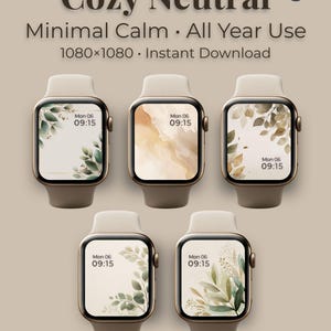 Mysigt neutralt Apple Watch-urtavleset | Minimalistisk lugn klocka-bakgrund, 5 designer