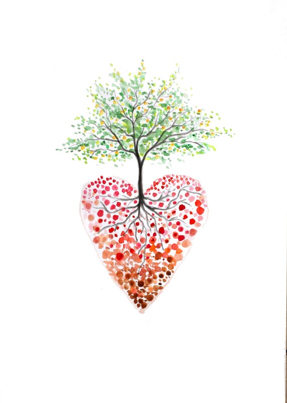 Baum des Lebens-Kunst Herz Baum Aquarell print Herz Malerei