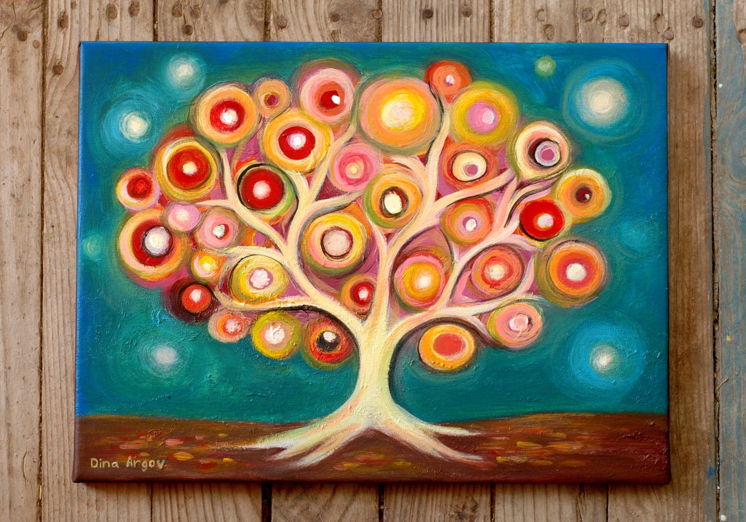 Tree of life art Whimsical tree art print on canvas Folk Etsy