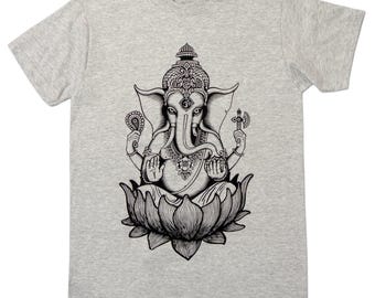 Lord Ganesh men's T-shirt. Organic cotton silkscreened T-shirt with Indian god Ganesha.  Free shipping!