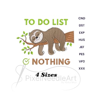 Funny Sloth Embroidery Design: Lazy Animal Stitch (Digital Download)