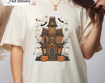 Vintage Haunted House Halloween Tee, Spooky Comfort Colors Shirt