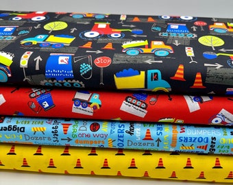 Boys bundle of 4 fabrics, Construction fabrics CHOOSE YOUR CUT 100% cotton for Quilting and general sewing projects