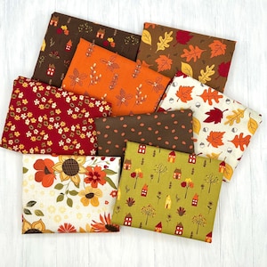 Autumn Bundle of 8 Fabrics, Fall Fabrics, Thanksgiving Colorful Fabrics ...