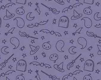 Halloween fabric, Spooky purple fabric, Halloween icons tone on tone fabric, Halloween blender fabric 100% cotton for all sewing projects