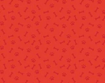 Red blender fabric, Red paws and bones fabric, Red tones fabric, Red semi solid fabric, Dogs red fabric 100% cotton for all sewing
