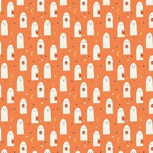 Halloween fabric, White Ghosts over orange fabric, Kids Spooky fabric, Trick or treat fabric 100% cotton for all Quilting and sewing project