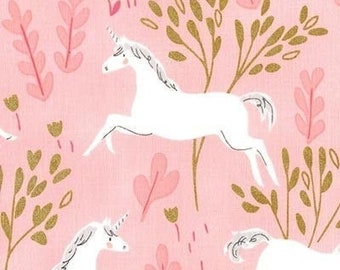 D759.53 C9881-LTPINK Cotton Unicorns Magical Fairy Tales Little Girls Light Pink Cotton Fabric Print by the Yard