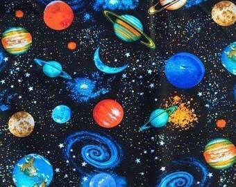 Planets fabric, Galaxy fabric, Stars and Planets fabric, Kids fabric 100% cotton fabric for Quilting and sewing