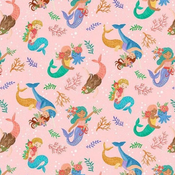 Mermaids fabric, Ocean life fabric, Under the sea fabric, Sea friends fabric 100% cotton for Quilting and all sewing projects.