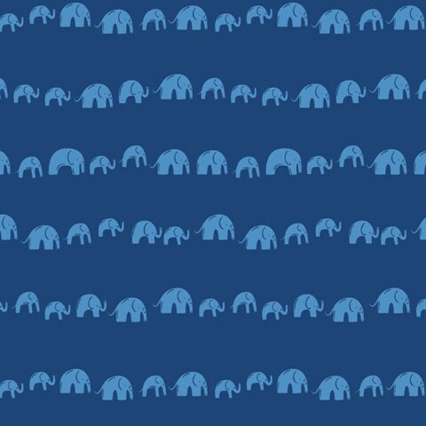 Elephants fabric, Blue elephants on blue fabric, Blue tones blender fabric, Art gallery "feel the difference" oeko tex fabric 100% cotton