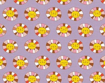 Whimsical Lyons over lilac fabric, Kids fabric 100% cotton for sewing projects