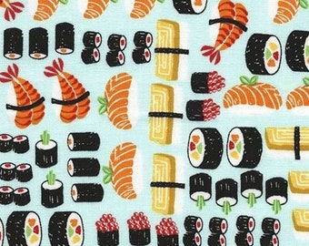 Sushi fabric, Japanese food fabric, Fun food fabric, Apron fabric, Kitchen fabric, Kids fabric 100% cotton for sewing projects