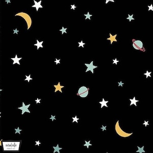 Night sky fabric, Sweet dreams fabric, Stars, moon and planets in the night sky fabric, Kids pillow case fabric 100% cotton for sewing