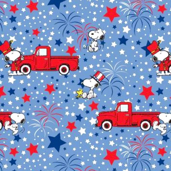 Snoopy fabric, Patriotic fabric, Snoopy, Woodstock and Red trucks fabric, kids fabric, children fabric 100% cotton for Quilting and sewing