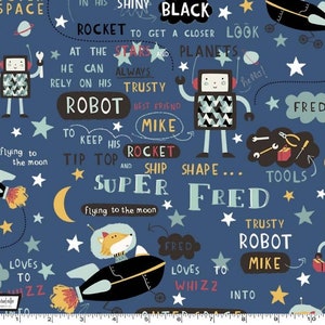 Robots fabric, Spaceships fabric, Kids fabric, Out in the space fabric, Boys fabric 100% cotton for sewing