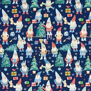 Christmas fabric, Gnomes getting ready for Christmas Fabric , Kids Fabric, Winter gnomes fabric  100% cotton for all sewing projects.