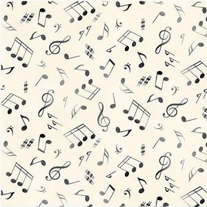 Musical notes fabric, Distresed black musical notes over cream fabric, Musicians fabric, Choir & Orchestra notes fabric 100% cotton