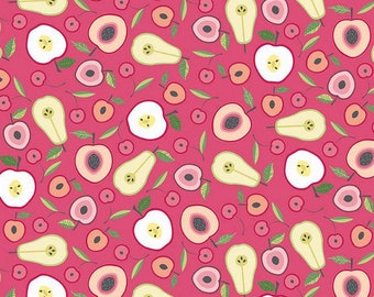 Pears fabric, Food fabric, Retro kitchen fabric, Apron fabric, Red pears fabric, Kitchen red fabric 100% cotton for Quilting