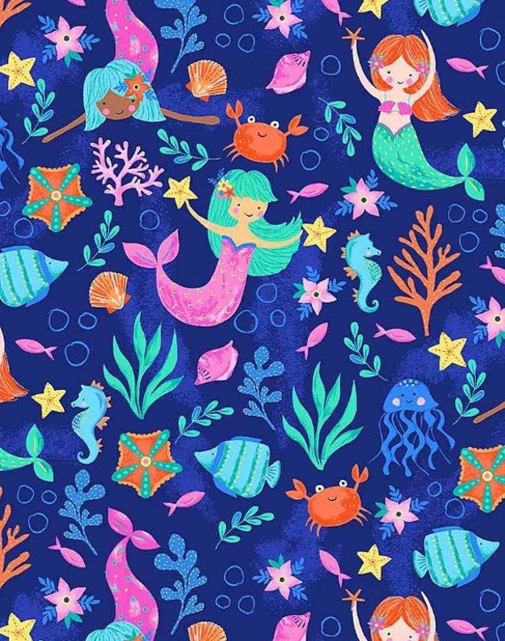 Mermaids Fabric Mermaids and Friends Under the Sea Fabric