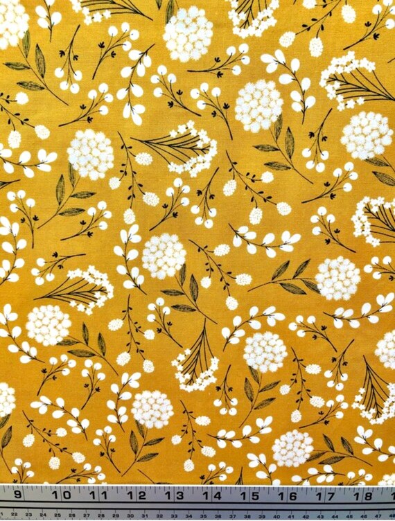 Modern Yellow flowers fabric Mustard floral fabric wild Etsy