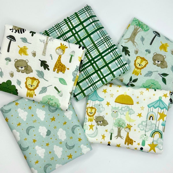 Bundle of 5 fabrics, Mint Baby fabric, Boy or girl mint nursery fabrics CHOOSE YOUR CUT 100% cotton fabric for Quilting & sewing projects