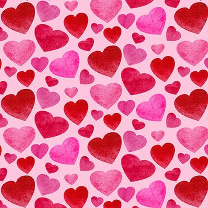 Valentines fabric, Hearts fabric, Love fabric Pink and red hearts ove…