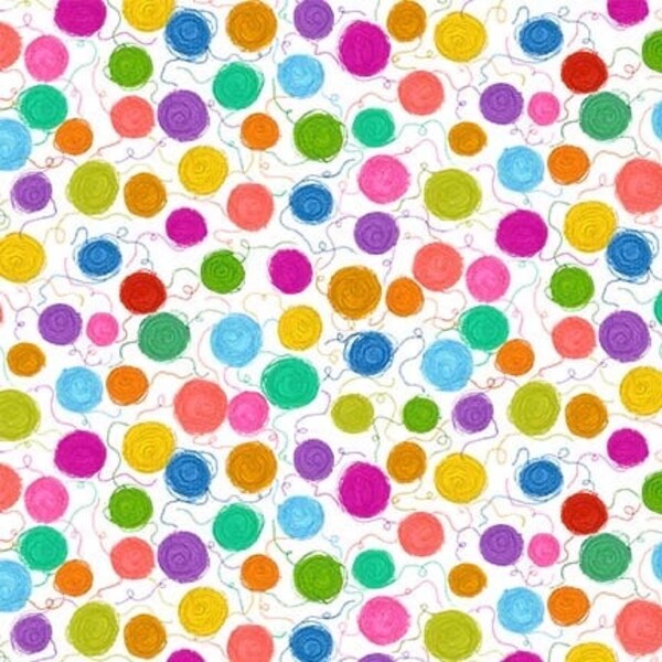 Yarn fabric, Knitters fabric, Crocheters fabric, Colorful balls of yarn fabric, Yarn dots fabric 100% cotton for sewing projects