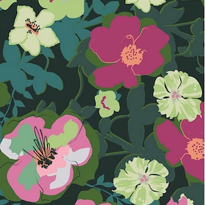 Flowers fabric, Blomma garden by Pat Bravo for Rainforest Fusion collection, Art gallery &quot;feel the difference&quot; oeko tex fabric 100% cotton