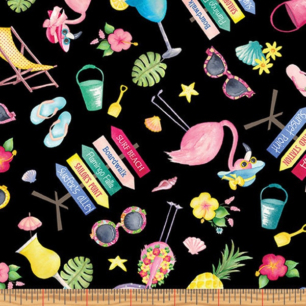 Summer vacations fabric, Fun in the sun fabric, Margarita on the beach fabric, Happy time fabric  100% cotton for sewing projects