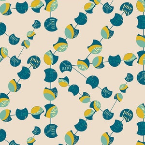 May include: Abstract pattern with teal and yellow circles connected by lines. The circles contain text, including the words "time", "you", "and", and "sky".