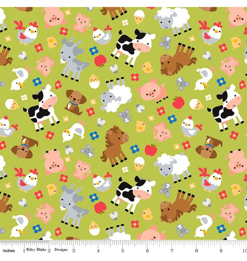 Farm animals fabric Baby fabric Barn animals over green Etsy