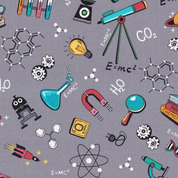 Back to school fabric, Science fabric, Nerds fabric, Physics & Chemistry students fabric 100% cotton for Quilting and sewing projects.