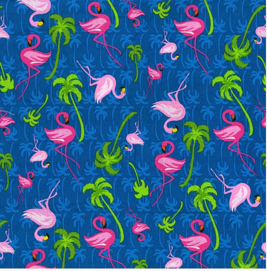 Flamingos Fabric, Tropical Plants and Flamingos Fabric, Vacation Days