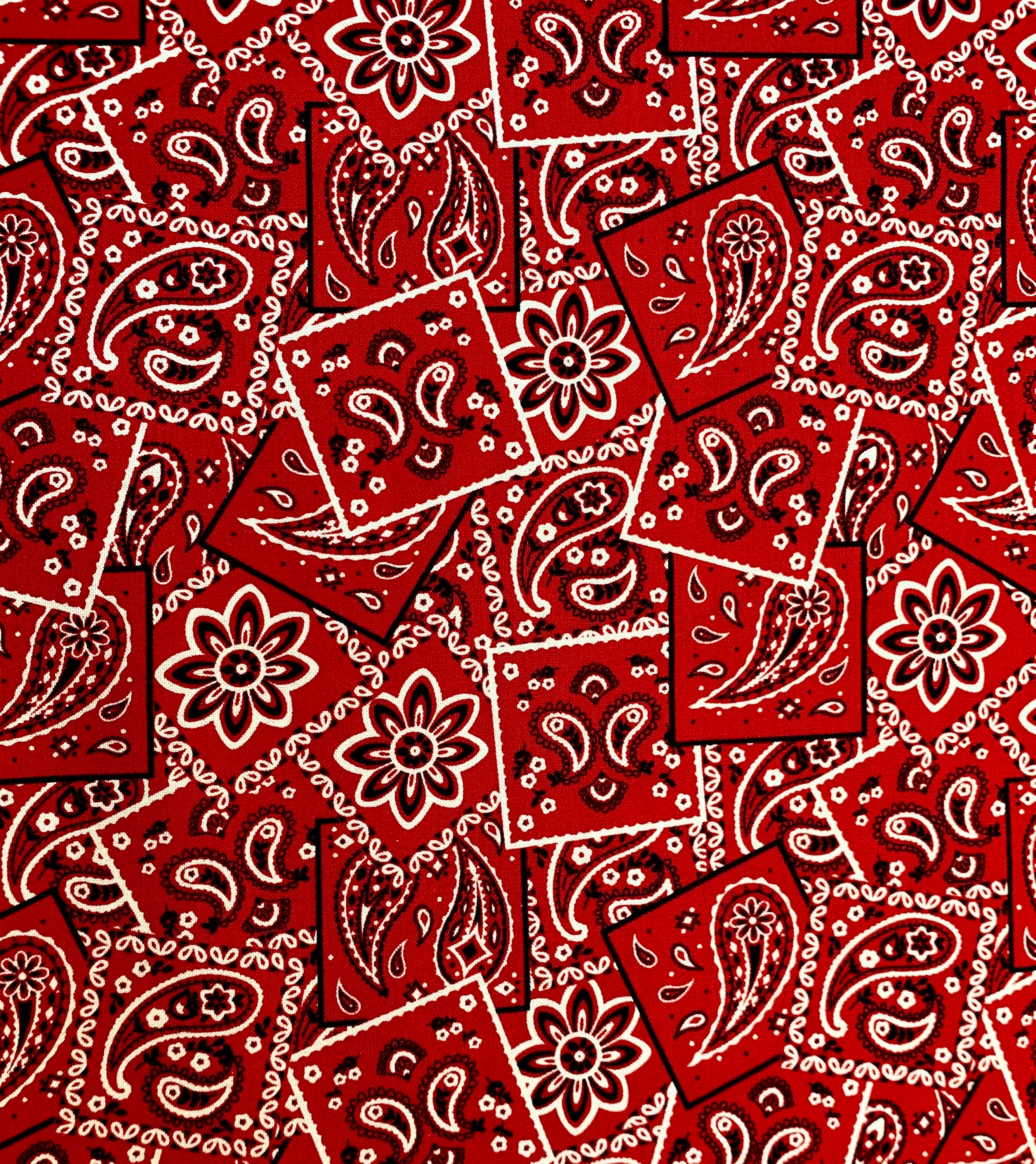 Red Bandana fabric, Classic paisley Bandanna fabric on red, Ranch fabric,  Farmers fabric, Cowboys fabric 100% cotton for sewing