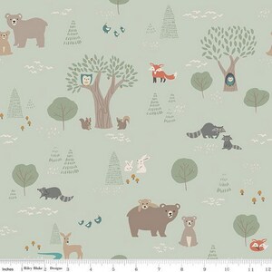 Woodland baby fabric, Forest friends mint fabric, Outdoors life nursery fabric, Baby animals fabric  100% cotton for sewing projects.