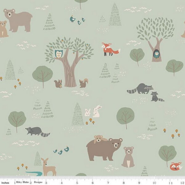 Woodland baby fabric, Forest friends mint fabric, Outdoors life nursery fabric, Baby animals fabric  100% cotton for sewing projects.