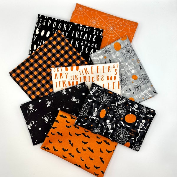 Halloween bundle of 8 fabrics, Spooky fabrics, Kids fabric CHOOSE YOUR CUT 100% cotton fabric for Quilting and general sewing projects.