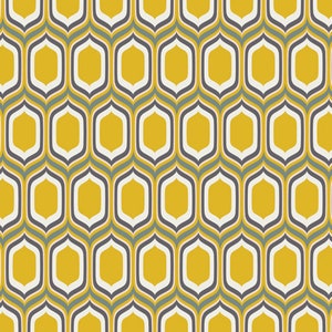 Yellow geometric fabric, Stencilled Retro Gold for Urban Mod collection, Art gallery &quot;feel the difference&quot; oeko tex fabric 100% cotton