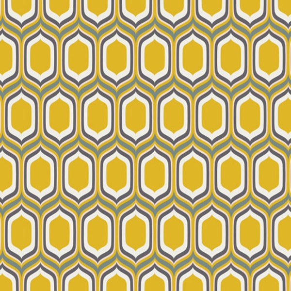 Yellow geometric fabric, Modern quatrefoil fabric, Yellow mosaic fabric, Art gallery "feel the difference" oeko tex fabric 100% cotton