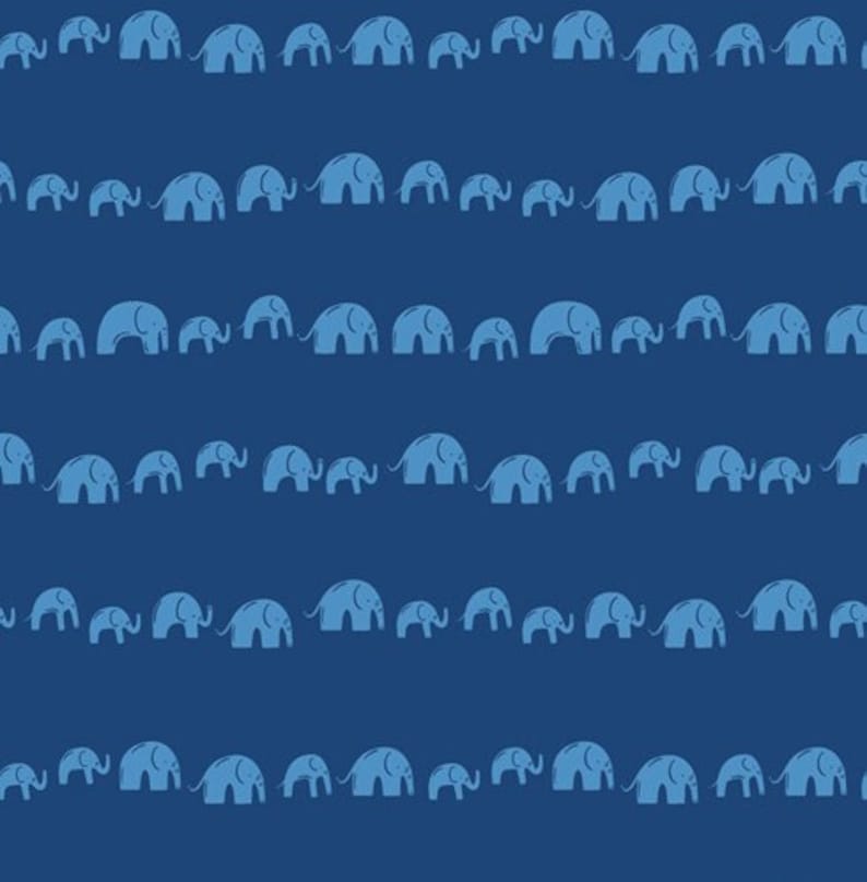 Elephants fabric, Blue elephants on blue tones fabric for Selva collection, Art gallery "feel the difference" oeko tex fabric 100% cotton afbeelding 1