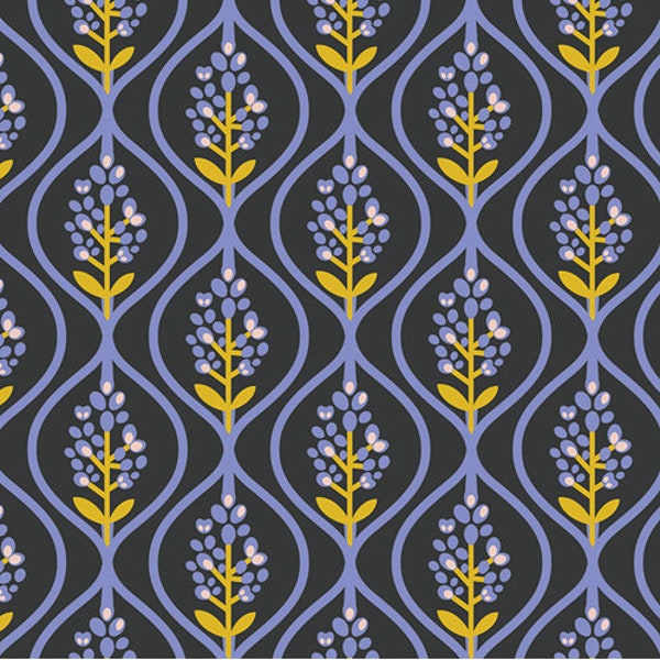 Blue bonnet midnight fabric, Modern blue and yellow fabric, Art gallery "feel the difference" oeko tex fabric 100% cotton